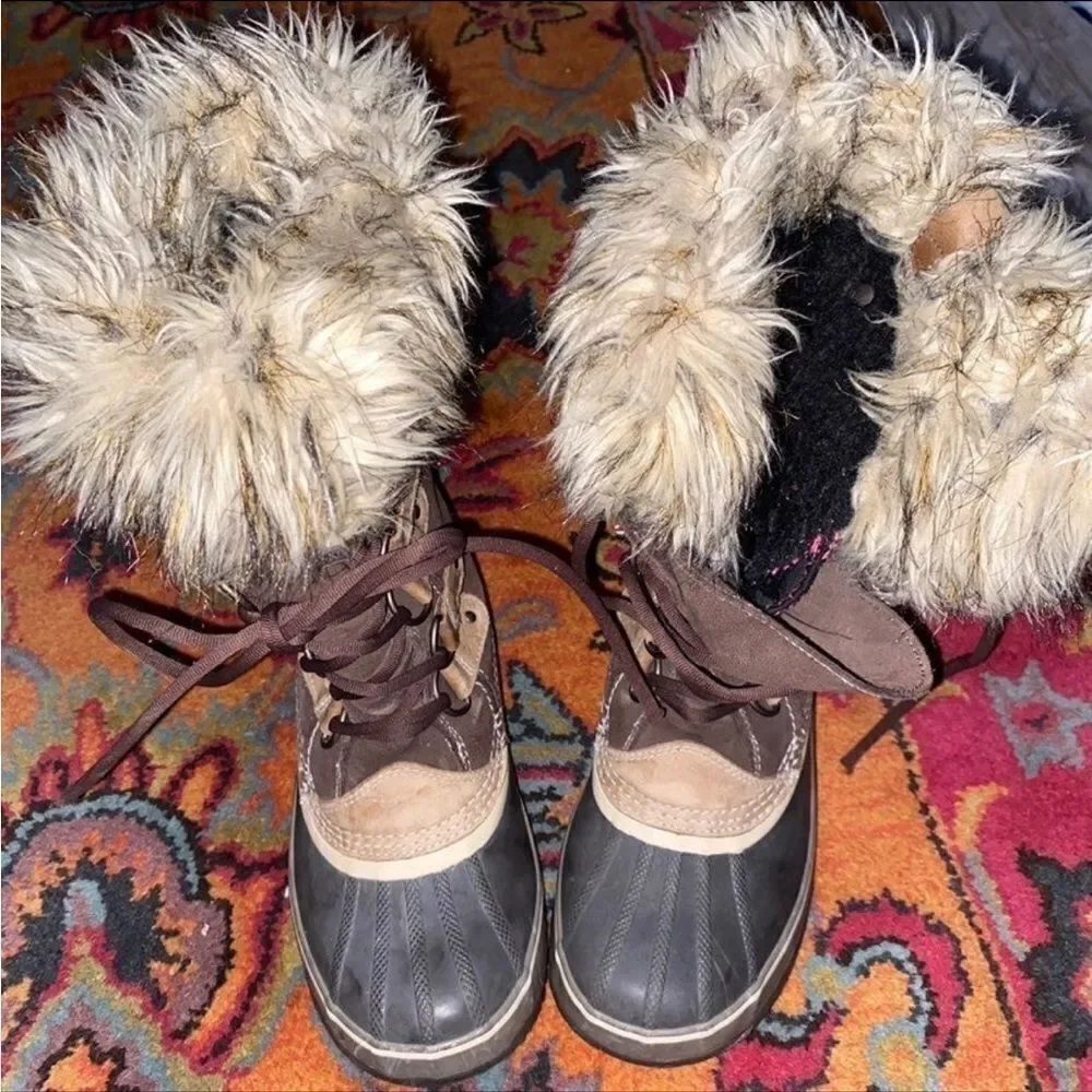 ☃️❄️Sorel Joan of Arctic Boots lined Winter Snow Faux Fur Lined Waterproof Brown